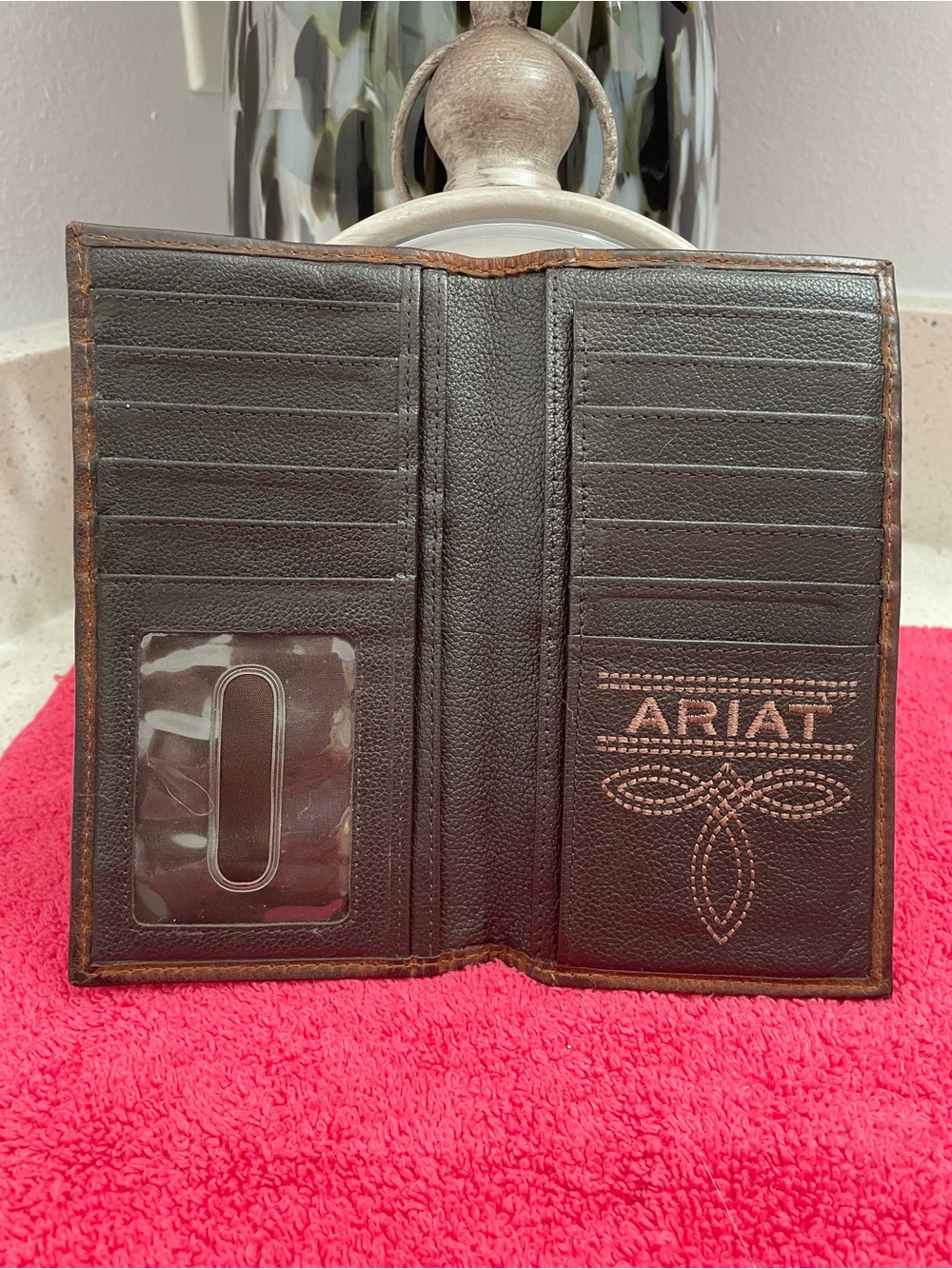 Ariat Brown Leather Rodeo Patriotic Flag Wallet with Embossed Logo